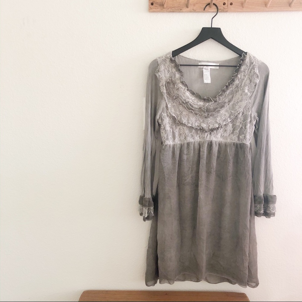 Urban Mango Gray Ruffle and Lace Dress